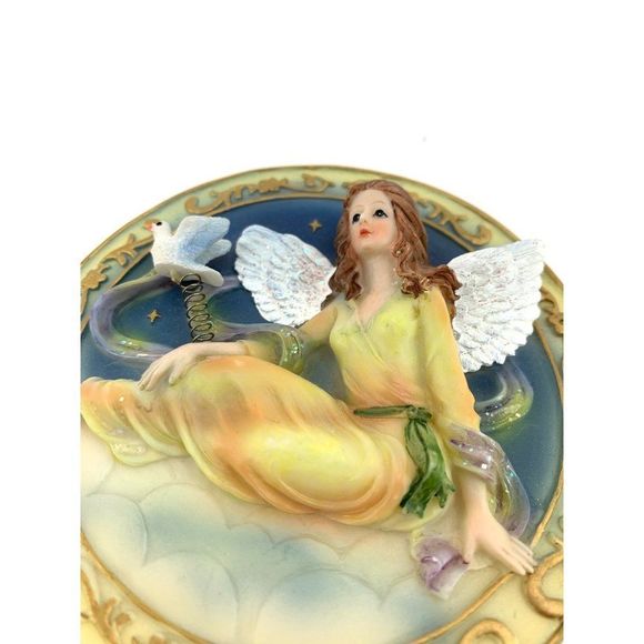 Angel + Dove Miniature Relief Plate 4" Decor 1264 Hand Painted Vintage w/ easle - Picture 2 of 8
